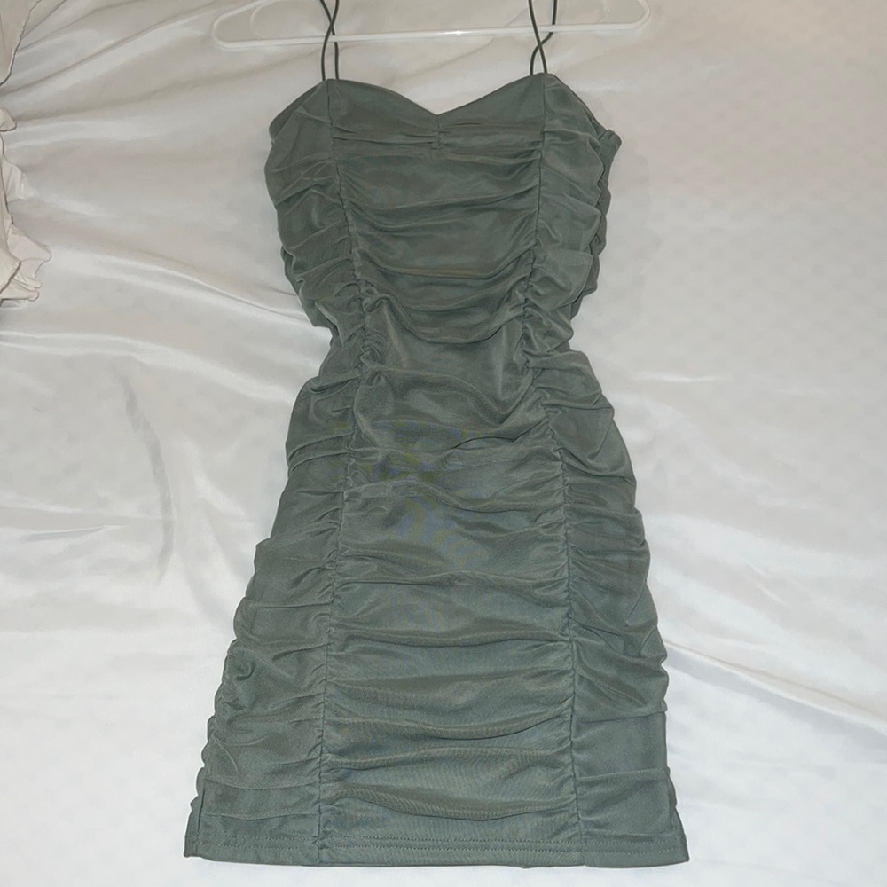 NWT Forever 21 ruched green mini dress